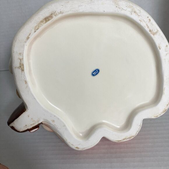 Vintage Ceramic Cookie Jar Kitty Cat in Dress Book Flowers Beautiful Eyes Japan - Picture 10 of 12